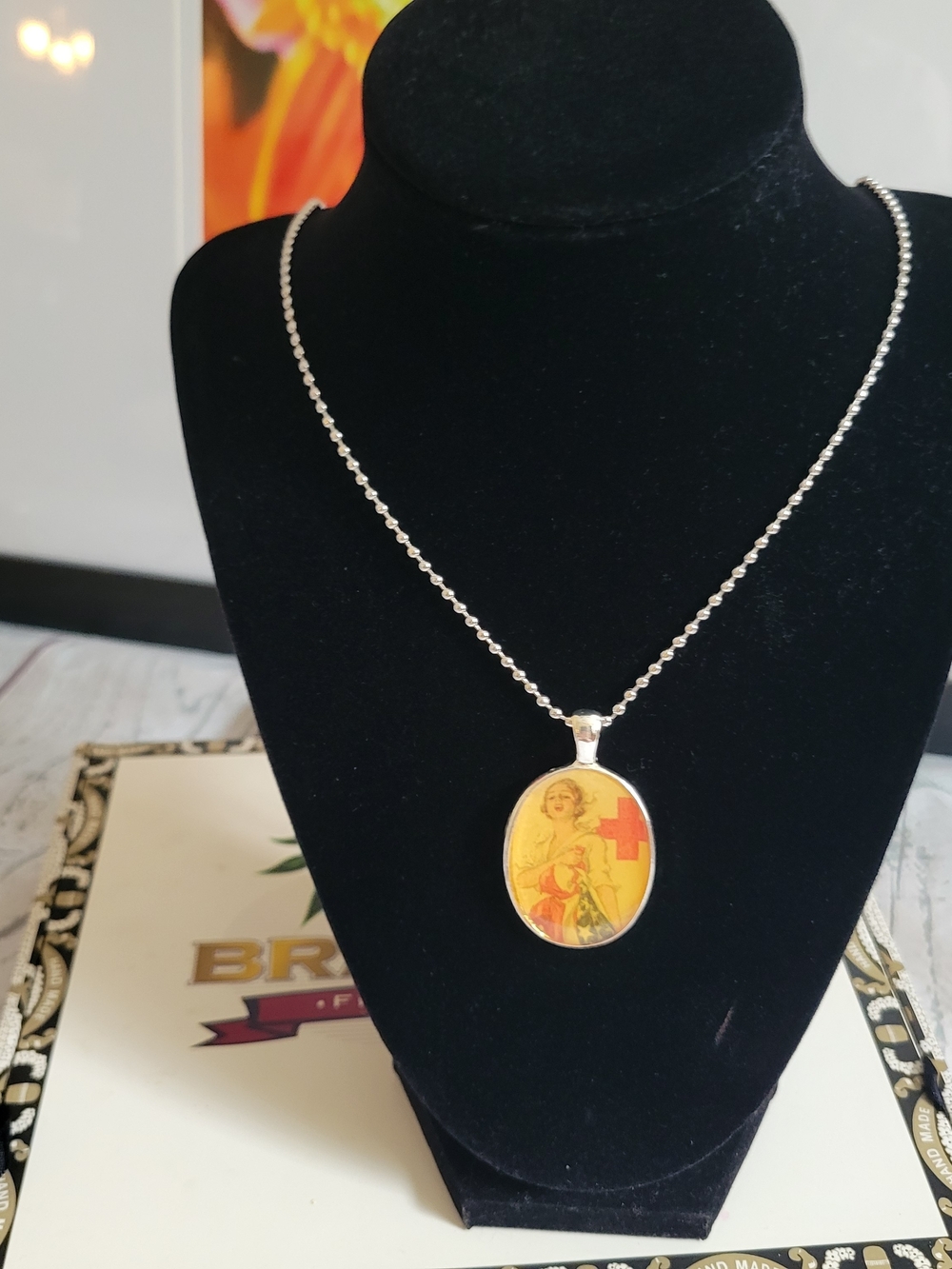 American Red Cross Vintage Style Red Cross Oval Pendant Necklace - Women Jewelry